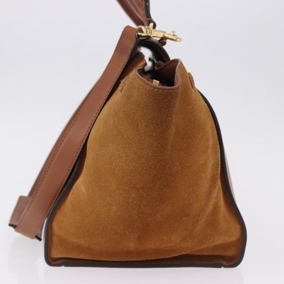 CELINE Trapeze Hand Bag Leather 2way Brown Gold Tone Auth 192822A