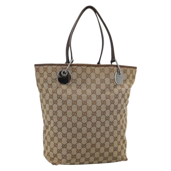 GUCCI GG Canvas Tote Bag Beige Silver 120836 Auth 192823