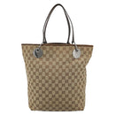 GUCCI GG Canvas Tote Bag Beige Silver 120836 Auth 192823-2