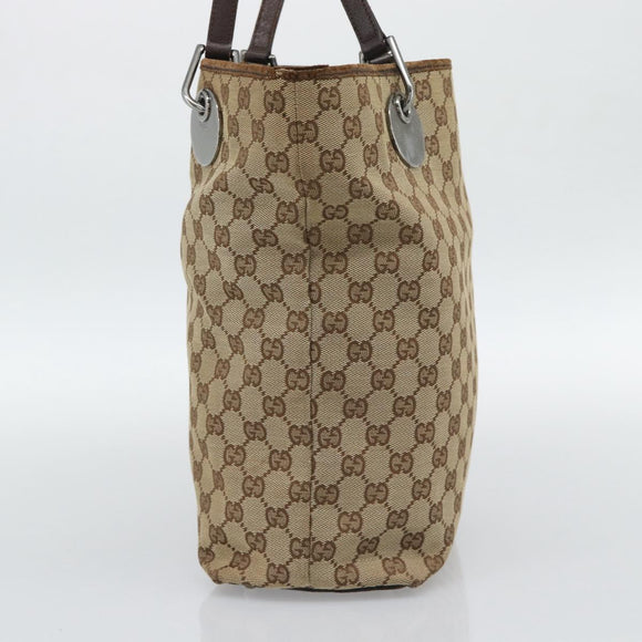 GUCCI GG Canvas Tote Bag Beige Silver 120836 Auth 192823