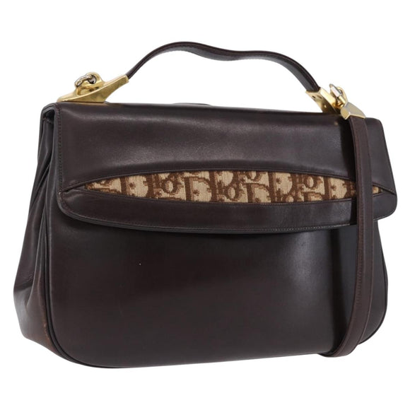 Christian Dior Hand Bag Calf Skin 2way Brown Gold Tone Auth 192824A