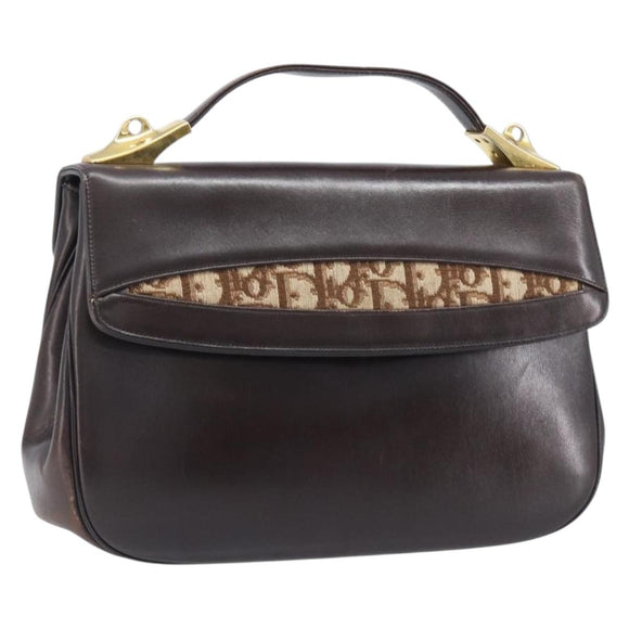 Christian Dior Hand Bag Calf Skin 2way Brown Gold Tone Auth 192824A