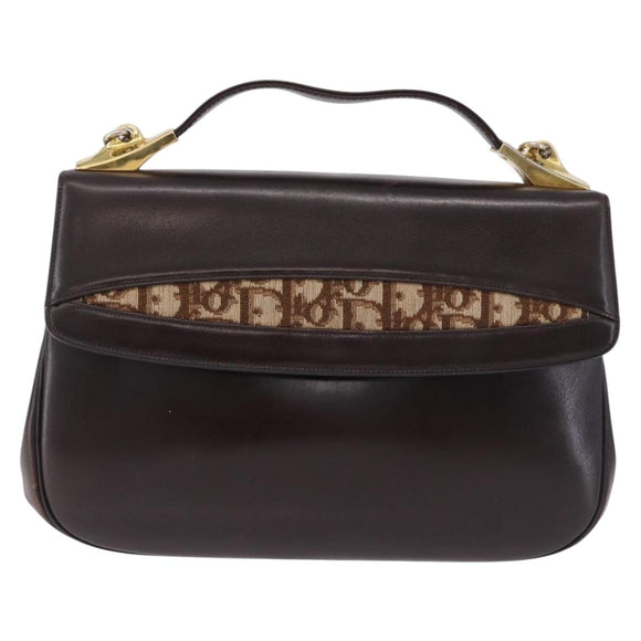 Christian Dior Hand Bag Calf Skin 2way Brown Gold Tone Auth 192824A