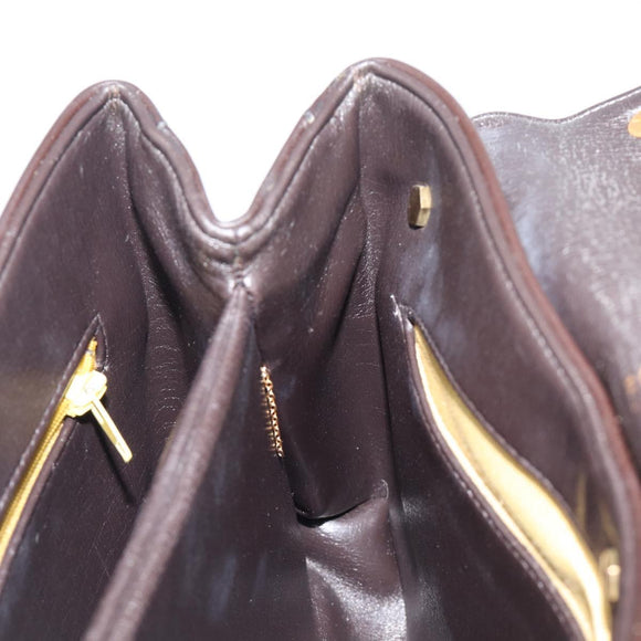 Christian Dior Hand Bag Calf Skin 2way Brown Gold Tone Auth 192824A