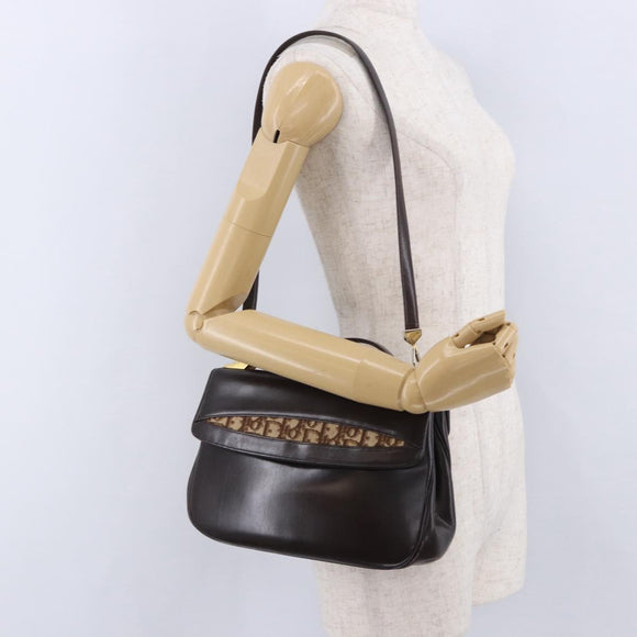 Christian Dior Hand Bag Calf Skin 2way Brown Gold Tone Auth 192824A