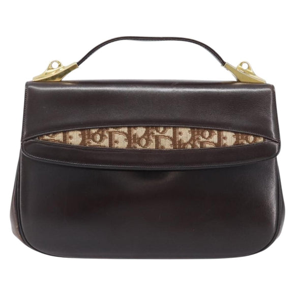Christian Dior Hand Bag Calf Skin 2way Brown Gold Tone Auth 192824A