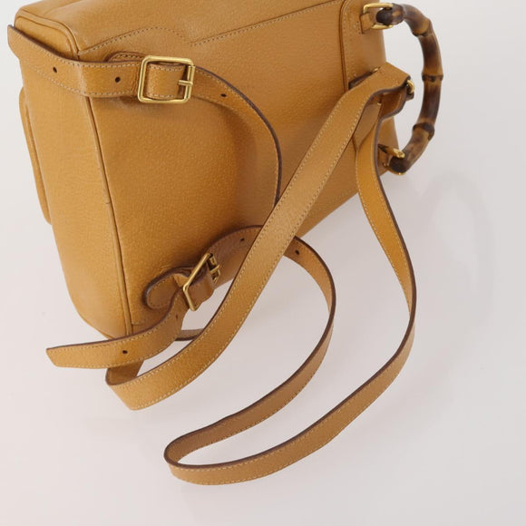 GUCCI Bamboo Backpack Leather Beige Gold Tone Auth 192827A