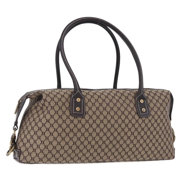 CELINE Macadam Canvas Boston Bag Beige Gold Tone Auth 192830A