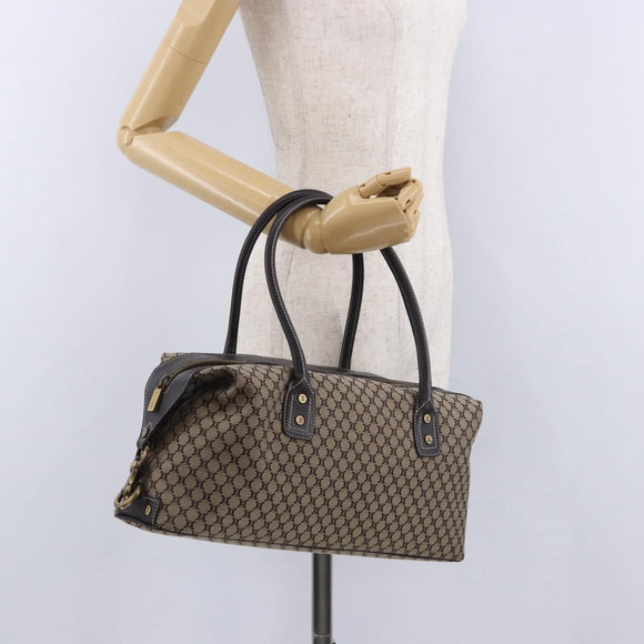 CELINE Macadam Canvas Boston Bag Beige Gold Tone Auth 192830A