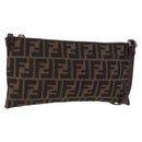 FENDI Zucca Canvas Shoulder Bag Brown Silver Auth 192834A-1