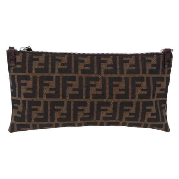 FENDI Zucca Canvas Shoulder Bag Brown Silver Auth 192834A