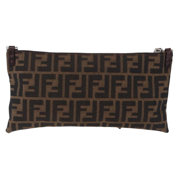 FENDI Zucca Canvas Shoulder Bag Brown Silver Auth 192834A