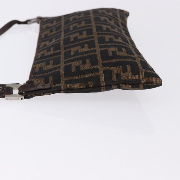 FENDI Zucca Canvas Shoulder Bag Brown Silver Auth 192834A
