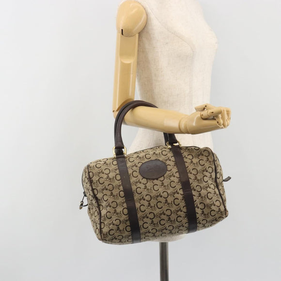CELINE C Sulky Boston Bag Canvas Beige Gold Tone Auth 192838