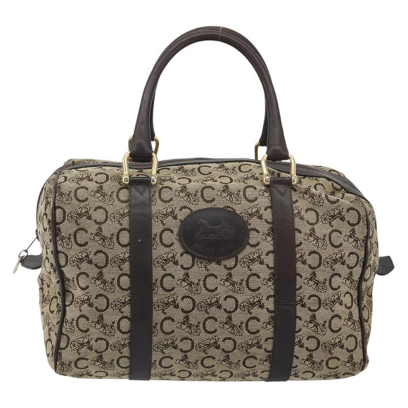 CELINE C Sulky Boston Bag Canvas Beige Gold Tone Auth 192838