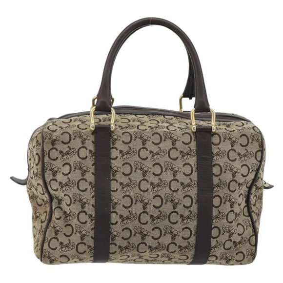 CELINE C Sulky Boston Bag Canvas Beige Gold Tone Auth 192838