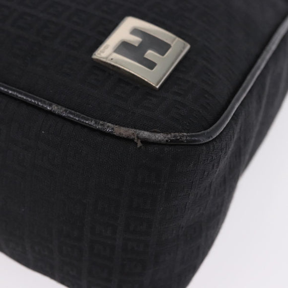 FENDI Zucchino Canvas Shoulder Bag Black Silver 8BR169 Auth 192840