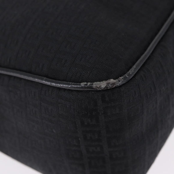 FENDI Zucchino Canvas Shoulder Bag Black Silver 8BR169 Auth 192840