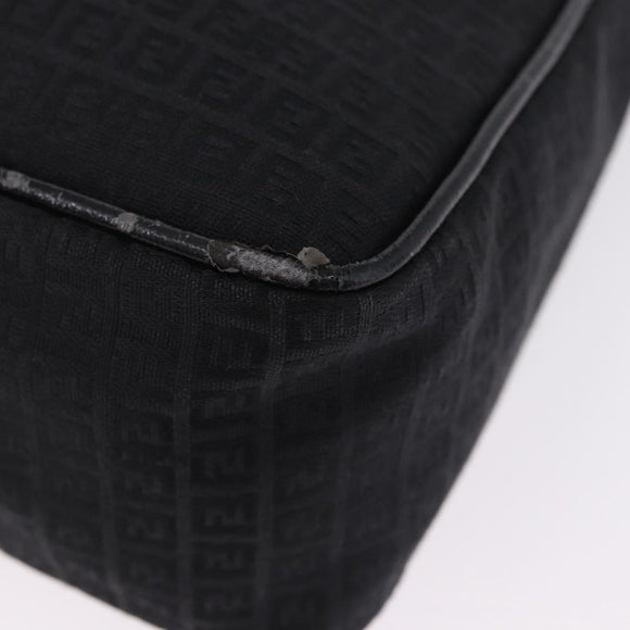 FENDI Zucchino Canvas Shoulder Bag Black Silver 8BR169 Auth 192840