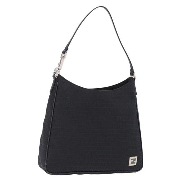 FENDI Zucchino Canvas Shoulder Bag Black Silver 8BR169 Auth 192840