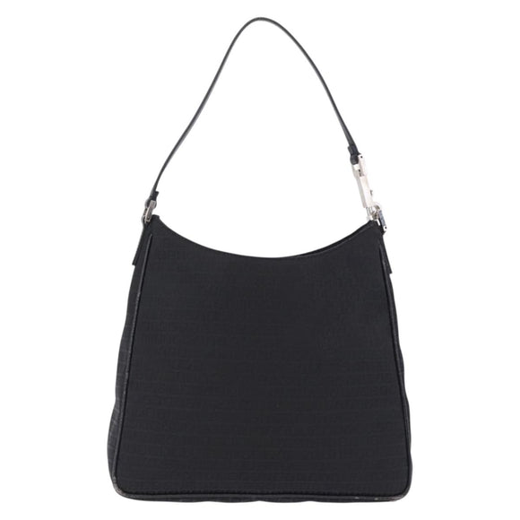 FENDI Zucchino Canvas Shoulder Bag Black Silver 8BR169 Auth 192840