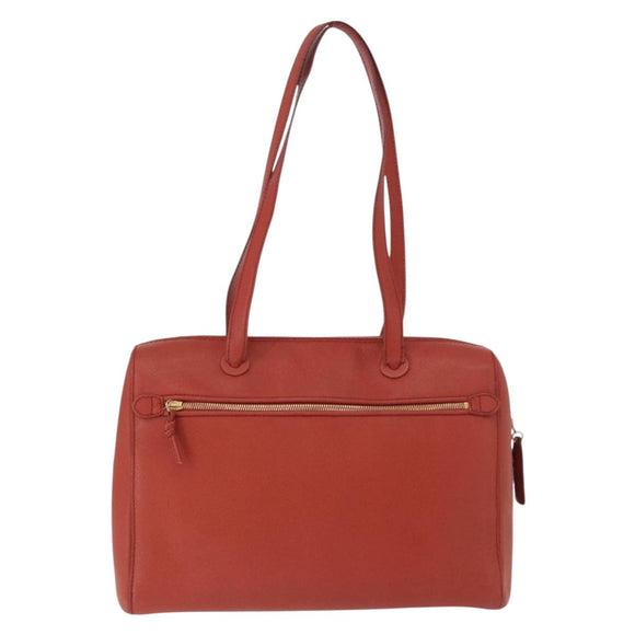 CHANEL Tote Bag Leather Orange Gold Tone CC Auth 192841