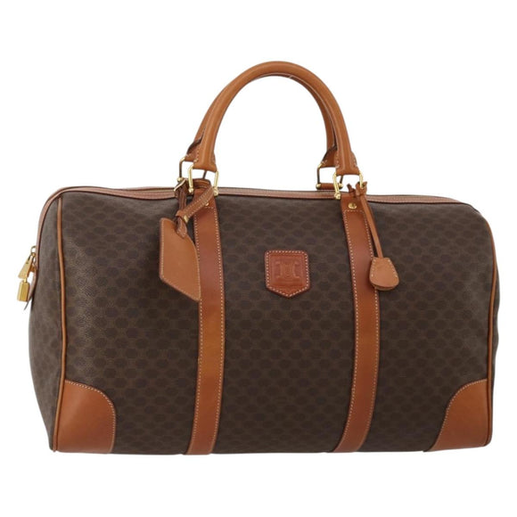 CELINE Macadam Boston Bag PVC Leather Brown Gold Tone Auth 192843A