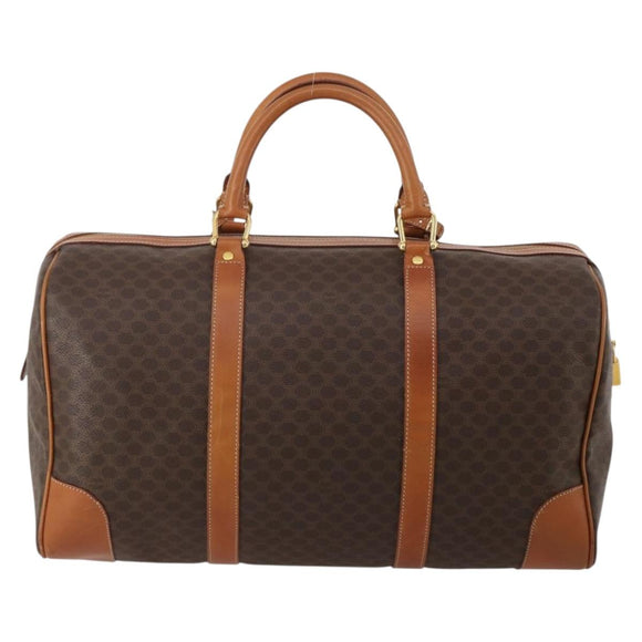 CELINE Macadam Boston Bag PVC Leather Brown Gold Tone Auth 192843A