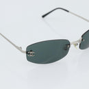 CHANEL COCO Mark Sunglasses Metal Silver Black CC Auth 192855M-6