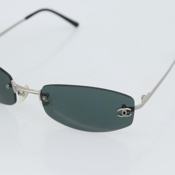 CHANEL COCO Mark Sunglasses Metal Silver Black CC Auth 192855M