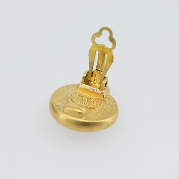 CHANEL Earring Metal Gold Tone Red CC Auth 192857V