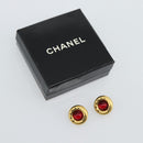 CHANEL Earring Metal Gold Tone Red CC Auth 192857V-12