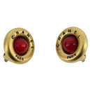 CHANEL Earring Metal Gold Tone Red CC Auth 192857V-2