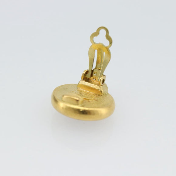 CHANEL Earring Metal Gold Tone Red CC Auth 192857V