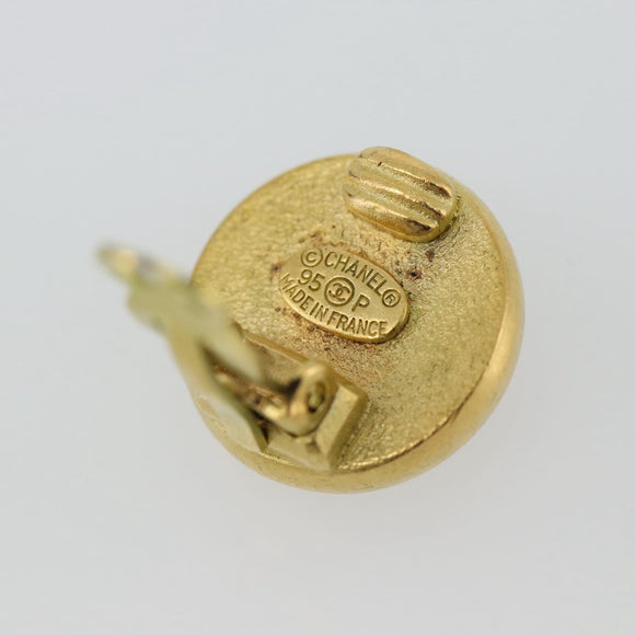 CHANEL Earring Metal Gold Tone Red CC Auth 192857V