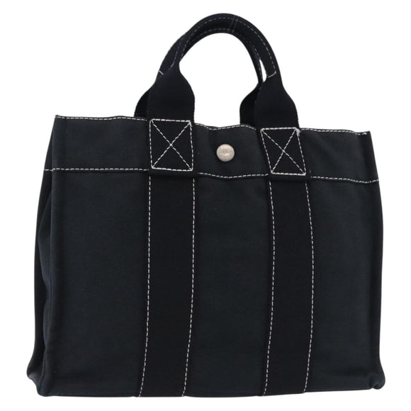 HERMES Fourre Tout PM Hand Bag Canvas Black Silver Auth 192872