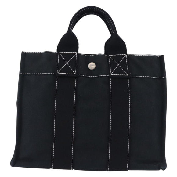 HERMES Fourre Tout PM Hand Bag Canvas Black Silver Auth 192872