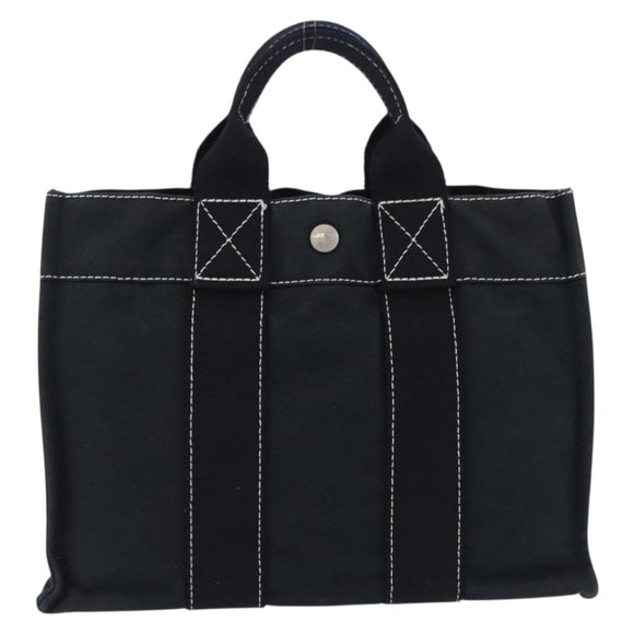 HERMES Fourre Tout PM Hand Bag Canvas Black Silver Auth 192872