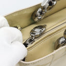 Christian Dior Maris Pearl Tote Bag Patent 2way Champagne Gold Auth 192876A-25