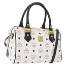 MCM Vicetos Boston Bag PVC Leather 2way White Gold Tone Auth 192878A-1