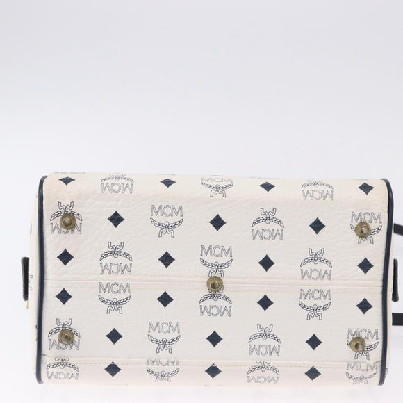 MCM Vicetos Boston Bag PVC Leather 2way White Gold Tone Auth 192878A