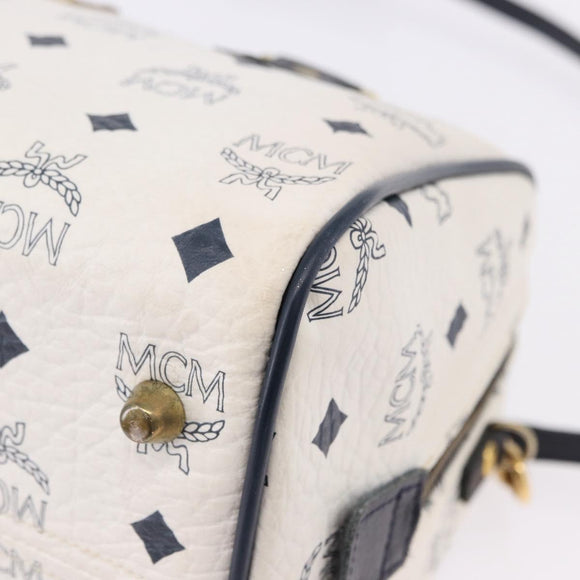 MCM Vicetos Boston Bag PVC Leather 2way White Gold Tone Auth 192878A
