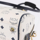 MCM Vicetos Boston Bag PVC Leather 2way White Gold Tone Auth 192878A-17