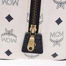 MCM Vicetos Boston Bag PVC Leather 2way White Gold Tone Auth 192878A-19
