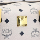 MCM Vicetos Boston Bag PVC Leather 2way White Gold Tone Auth 192878A-12