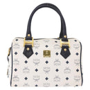 MCM Vicetos Boston Bag PVC Leather 2way White Gold Tone Auth 192878A-13