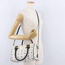 MCM Vicetos Boston Bag PVC Leather 2way White Gold Tone Auth 192878A-26