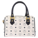 MCM Vicetos Boston Bag PVC Leather 2way White Gold Tone Auth 192878A-2