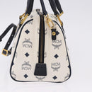 MCM Vicetos Boston Bag PVC Leather 2way White Gold Tone Auth 192878A-3