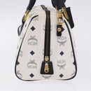 MCM Vicetos Boston Bag PVC Leather 2way White Gold Tone Auth 192878A-4
